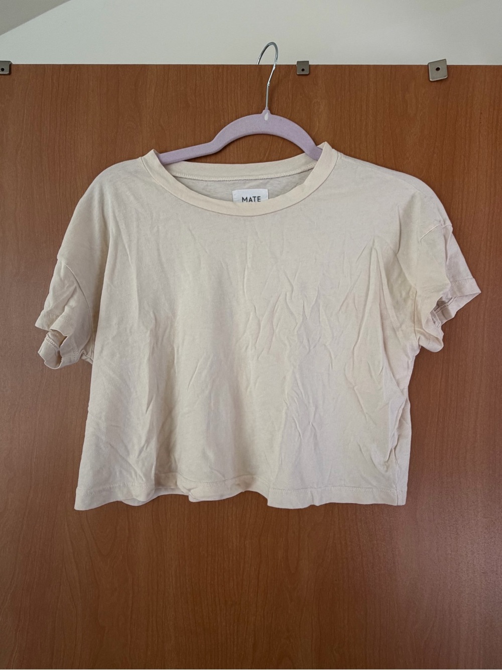 MATE Cropped Crewneck Tee in Cream